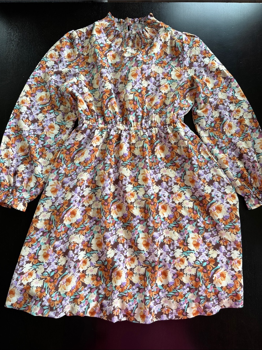 Hayden Girls Floral Smocked Waist Long Sleeve Dress - Purple, Orange & White